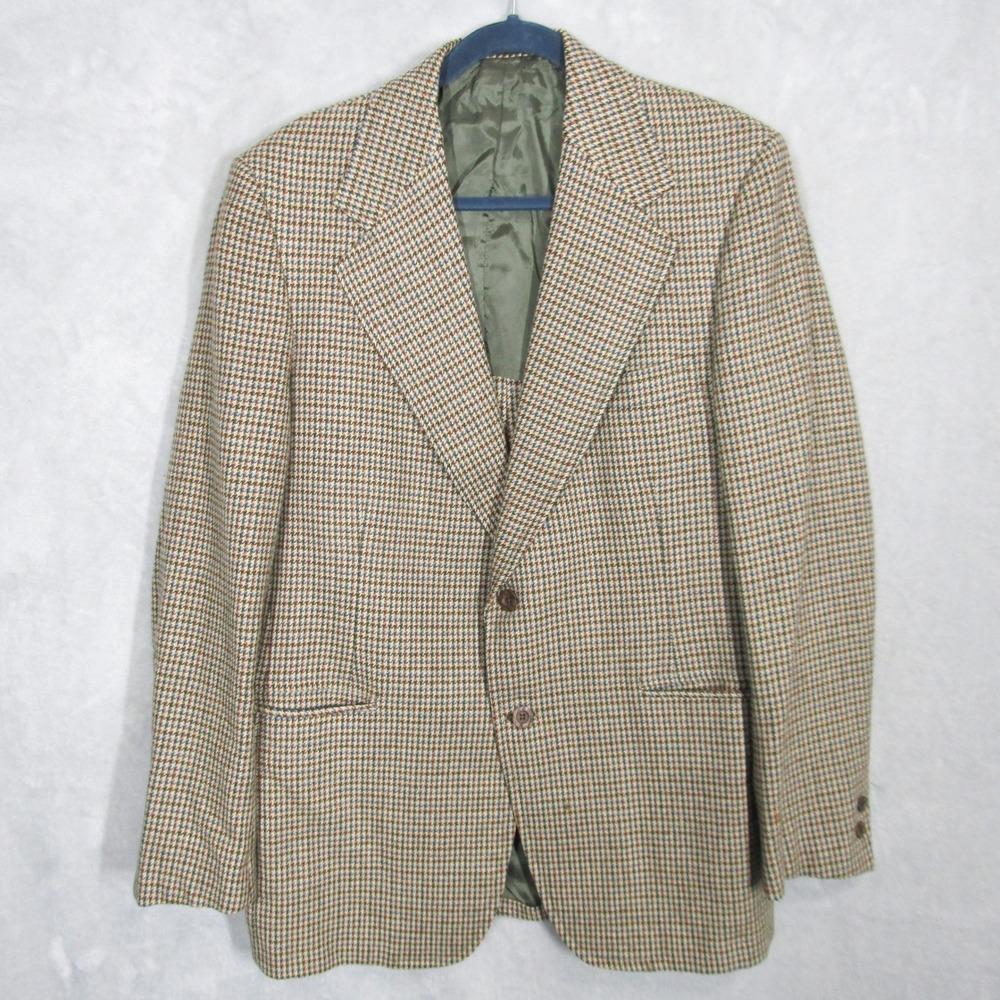Hart Schaffner Marx Wool Tweed Blazer Jacket Mens 44 Vintage Classic Houndstooth